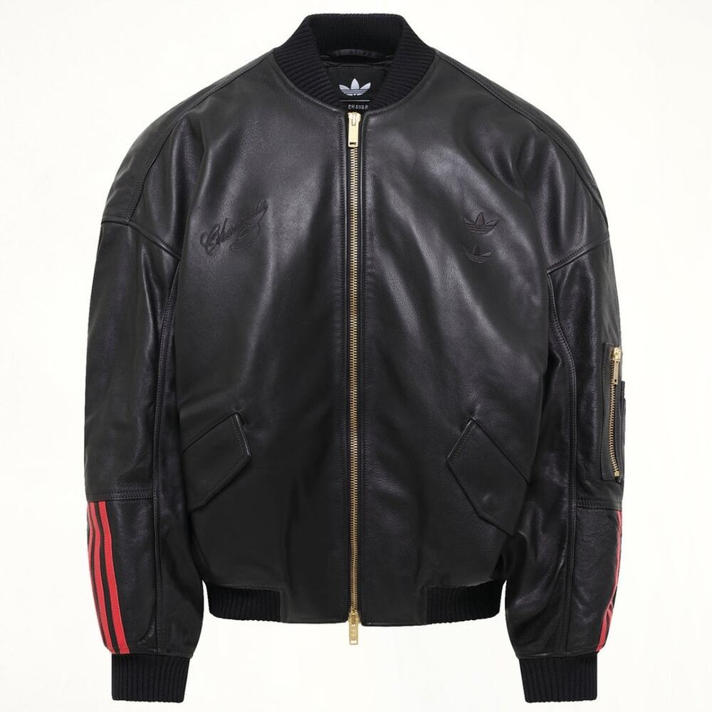 adidas x Willy Chavarria Leather Bomber Jacket Black Oversized Small NWT KD9356